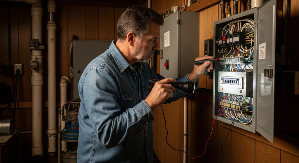 Clear Electrical performs Acreage Safety Inspections and Compliance checks on electrical panels for a rural property near Calgary.